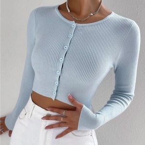 Baby Blue Ribbed Knit Cardigan